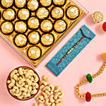 Golden Pearl Rakhi And Cashew With 12 Pcs Ferrero Rocher