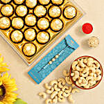 Sea Blue Pearls Rakhi And Cashew With 12 Pcs Ferrero Rocher