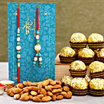 Blue Pearl Lumba Rakhi Set And Almonds With Ferrero Rocher