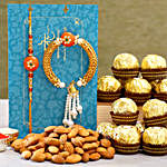 Orange Pearl Lumba Rakhi Set And Almonds With Ferrero Rocher