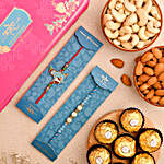 Krishna And Pearl Rakhis With Almonds And 3 Pcs Ferrero Rocher