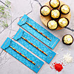 Traditional Pearl Studded Rakhis Set Of 3 With 3 Ferrero Rocher