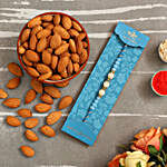 Sea Blue Pearl Designer Rakhi And Healthy Almonds