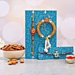 Orange Pearl Lumba Rakhi Set And Bal Krishna Rakhi With 100 Gms Almonds