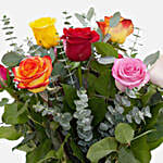 Bunch Of 12 Mixed Roses Glass Vase Arrangement