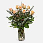 Bunch Of 12 Peach Roses Vase Arrangement