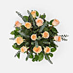 Bunch Of 12 Peach Roses Vase Arrangement