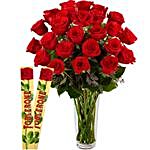 Romantic Red Roses Vase And Toblerone