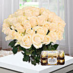 6 White Roses Bunch And Ferrero Rocher