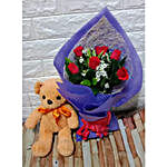 6 Roses With Bear
