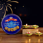 Set O 4 Colourful Diyas And Danish Butter Cookies