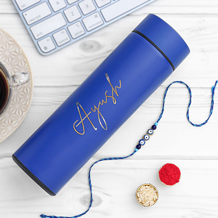Minimalistic Evil Eye Rakhi & Personalised Bottle