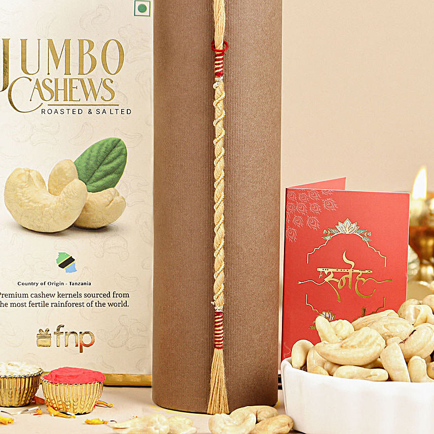 Intertwined Minimalist Dora Rakhi N Roasted Cashews Gift Set