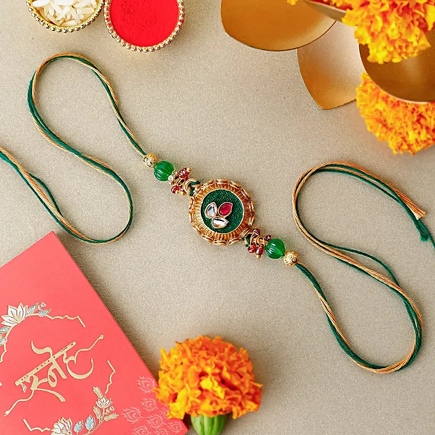 Royal Emerald Kundan Rakhi N Bournville Indulgence