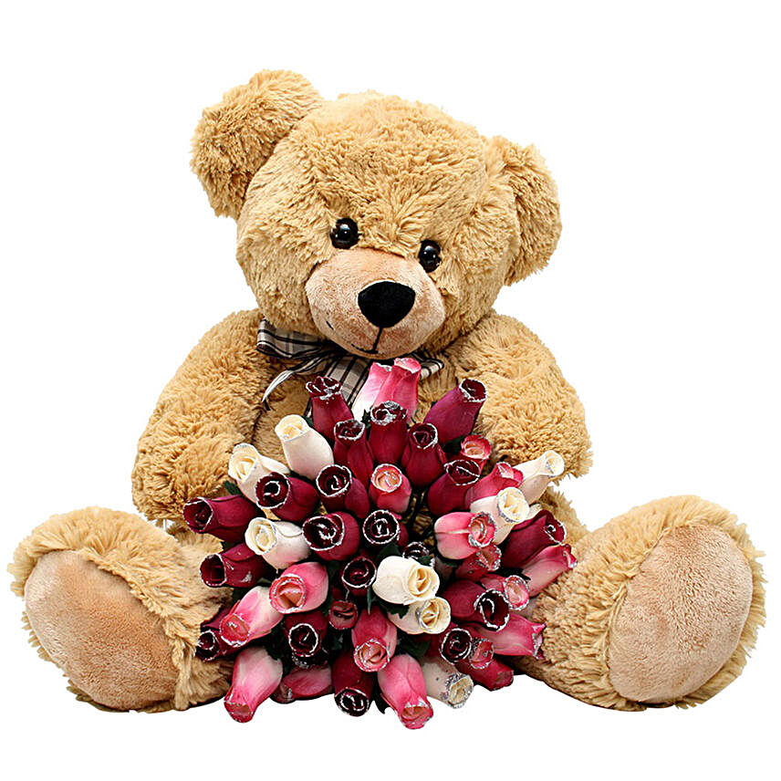 Mixed Roses And Large Teddy Combo