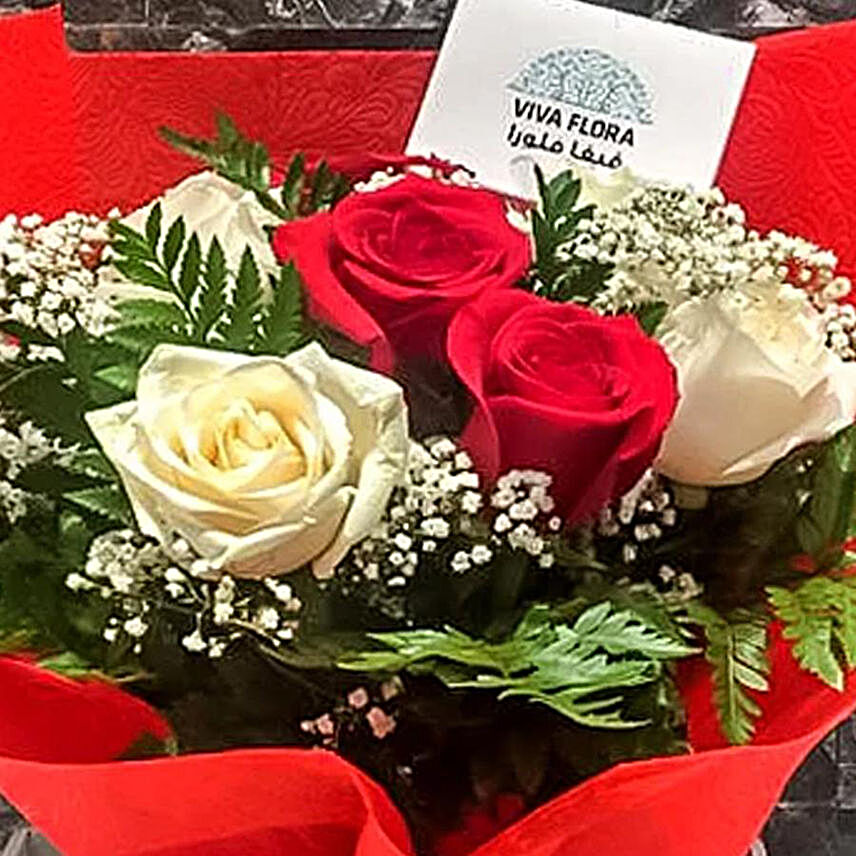 Dash Of Red And White Roses Bunch
