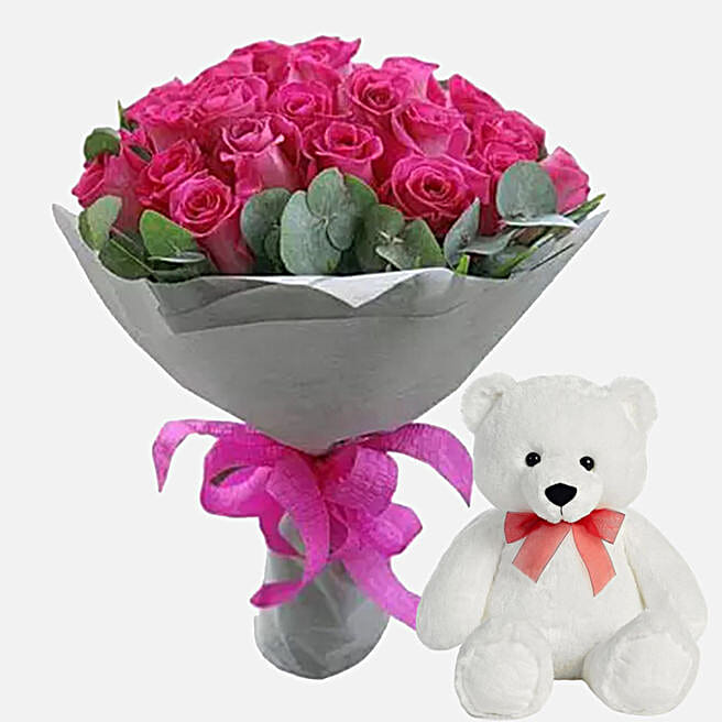 Lovely Roses And Soft Toy Combo qatar