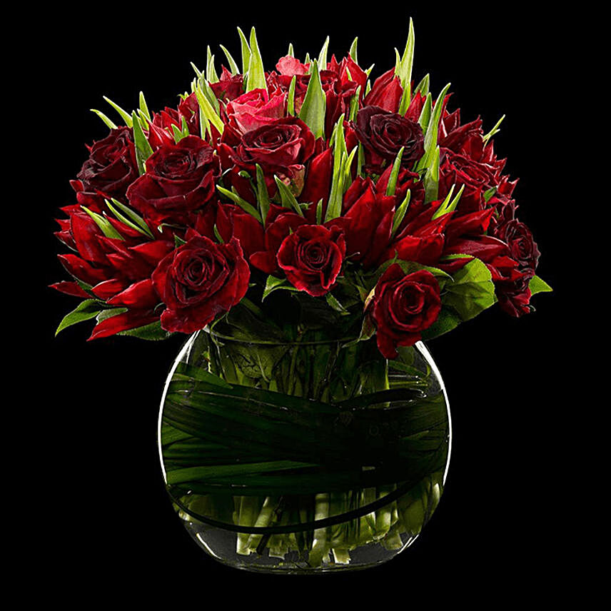 red or tulip vase arrangement online