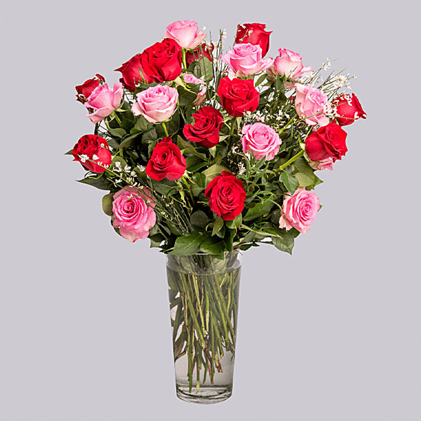 attractive red n pink roses vase online