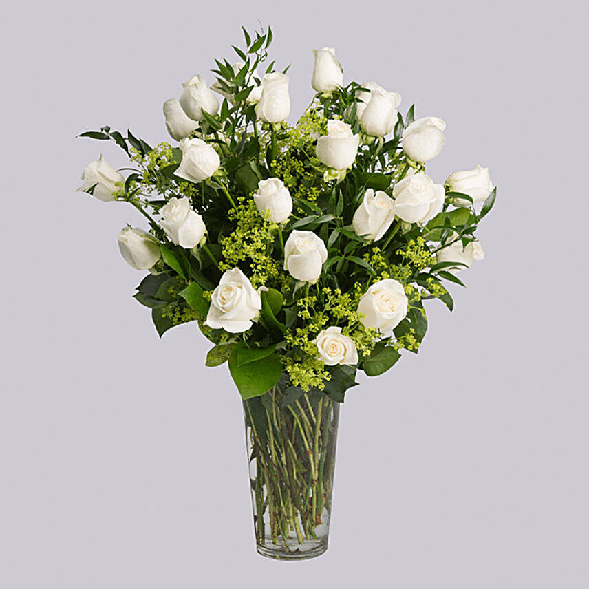 white rose stem vase arrangement online