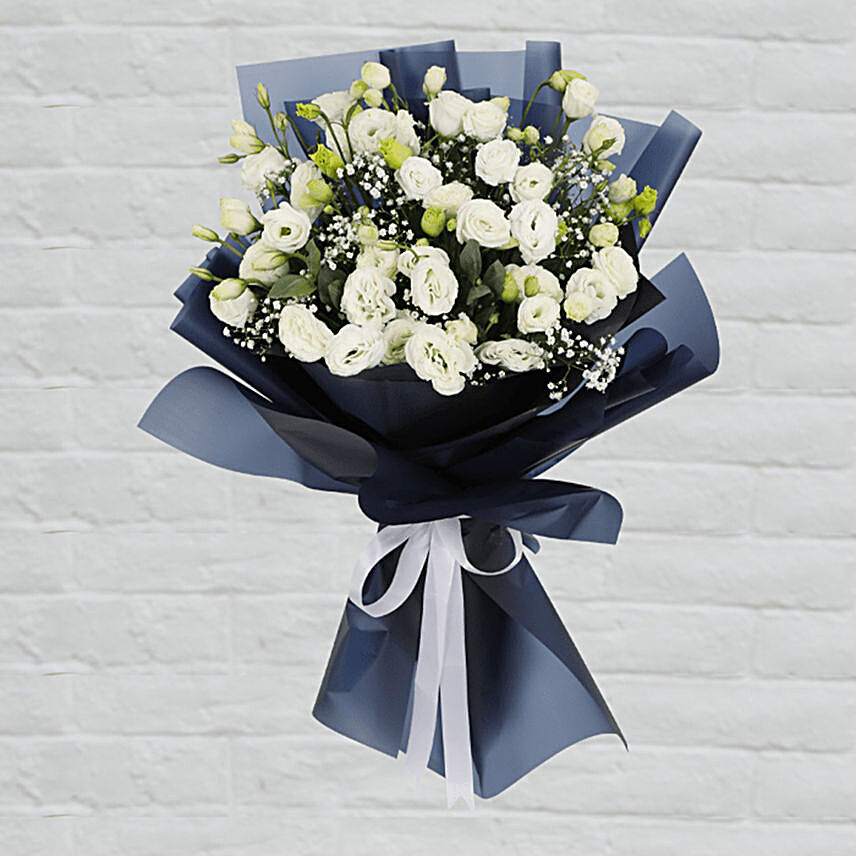 White Lisianthus Bouquet:Flower Bouquet to Qatar