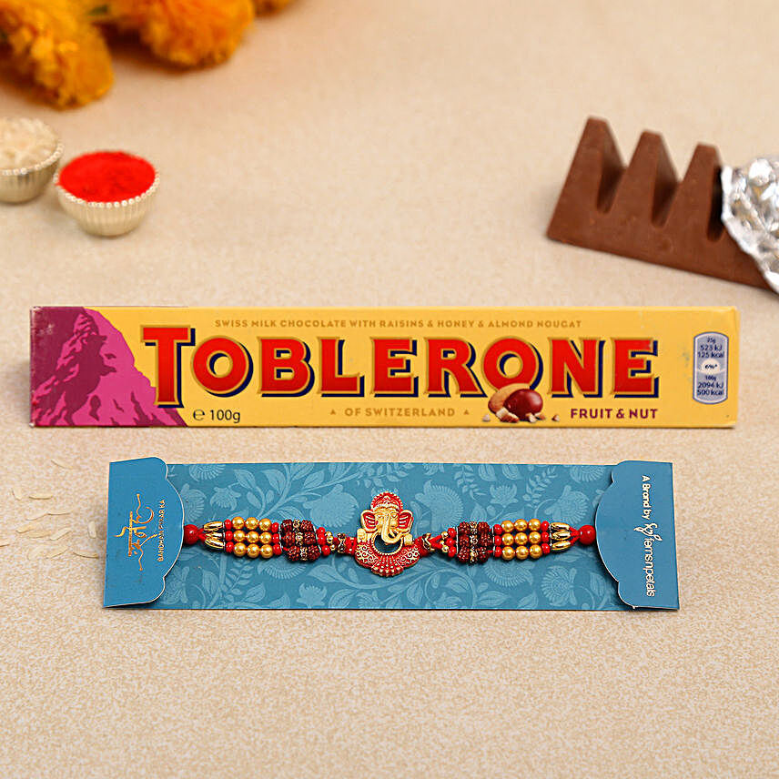 Ganesha And Rudraksha Rakhi With Toblerone Chocolate