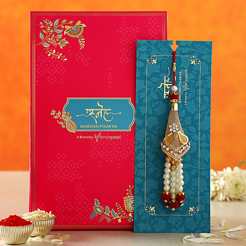 Traditional Pearl Golden Lumba Rakhi:Send Rakhi to Qatar