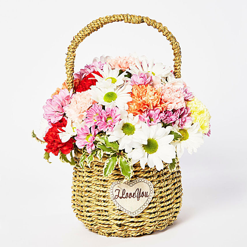 Exotic Mixed Flowers Cane Basket Arrangement