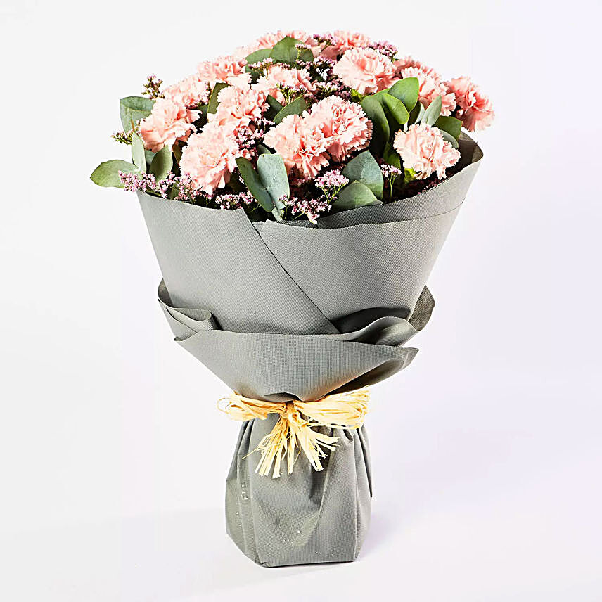 Peaceful Pink Carnations Bouquet:Easter Gifts to Qatar