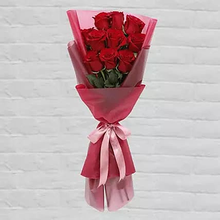 10 Red Roses Bouquet:Valentines Day Rose Delivery in Qatar