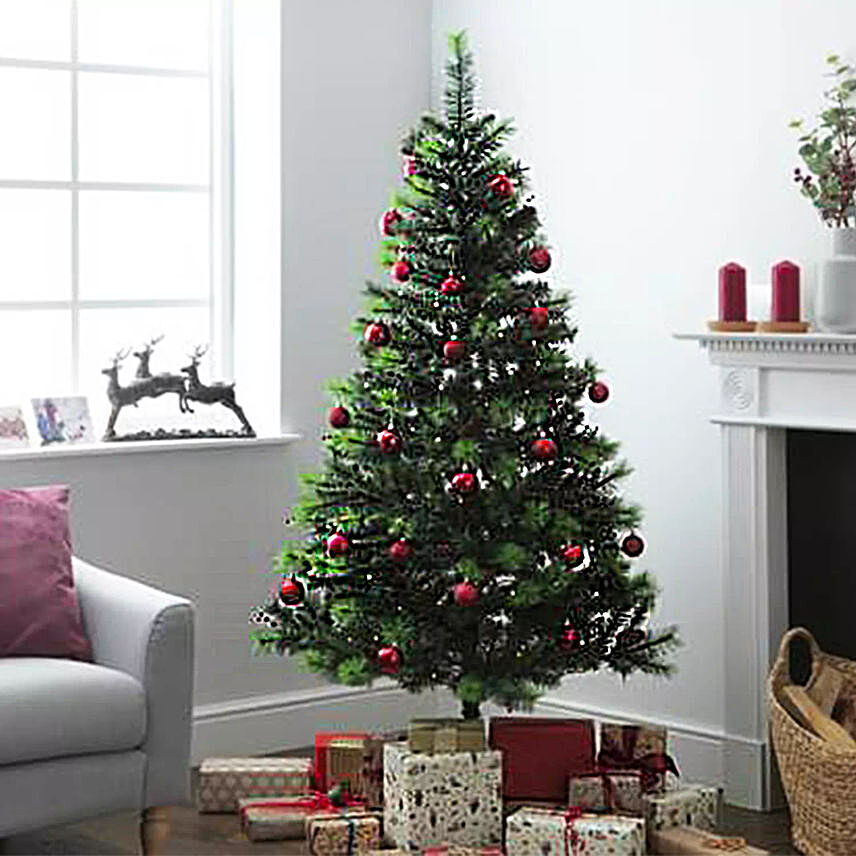 Artificial Xmas Tree with Red Ornaments 150cm