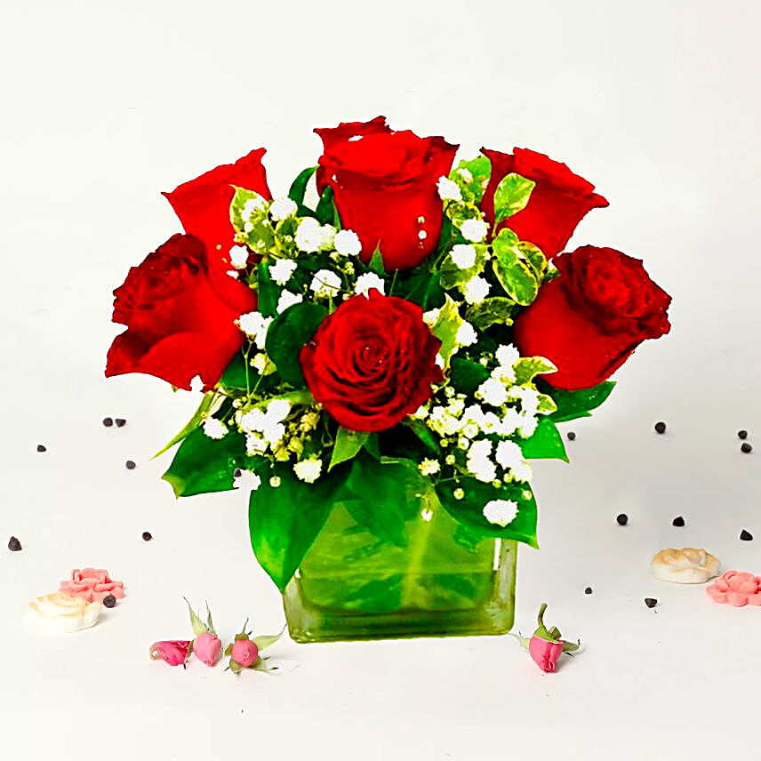 Passionate Red Roses Vase:one hour delivery gifts