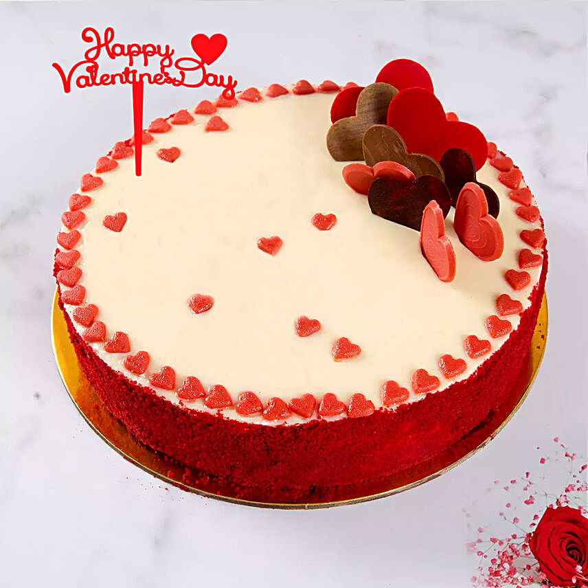 Red Velvet Happy Valentines Day Cake:Valentine's Day Cake Delivery in Qatar