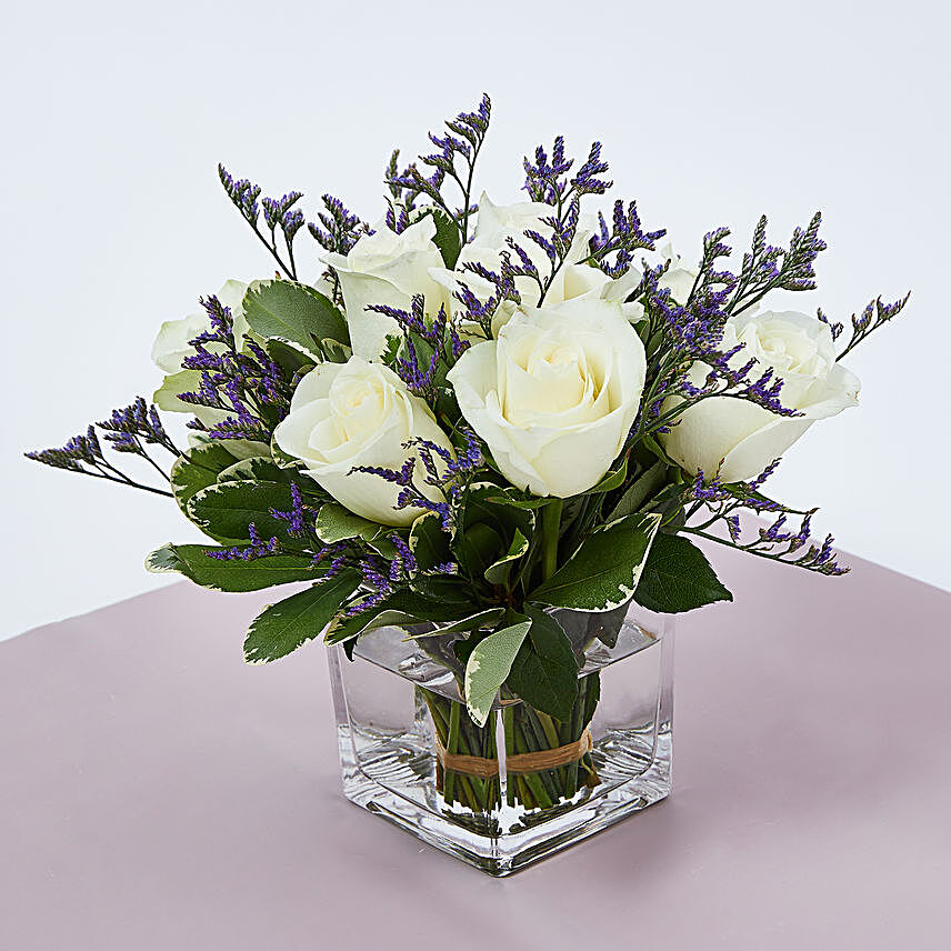 White Roses In A Vase:Gifts Offers - Qatar