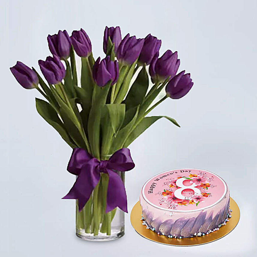 Tulips and Womens Day Cake:Gift Discount for Qatar