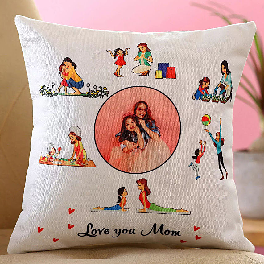 Love You Mom Personalised White Cushion:Personalised Gifts to Qatar