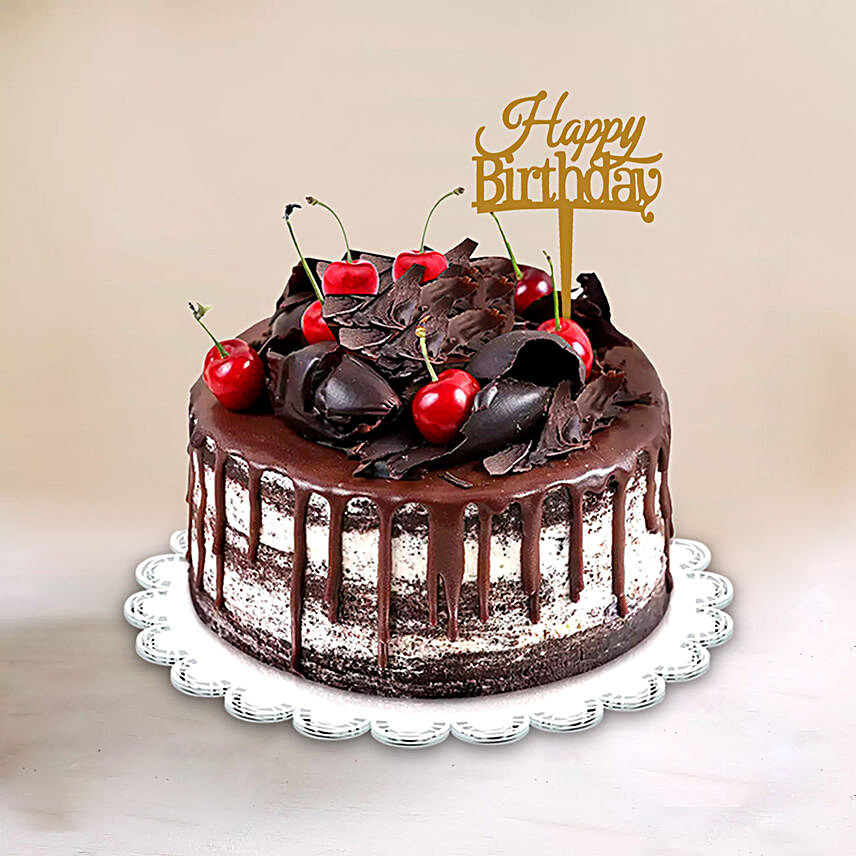 Black Forest Cake With Happy Birthday Topper