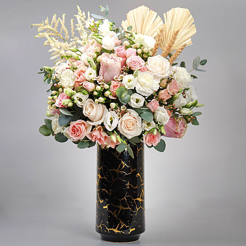 Exquisite Mixed Flowers Black Vase