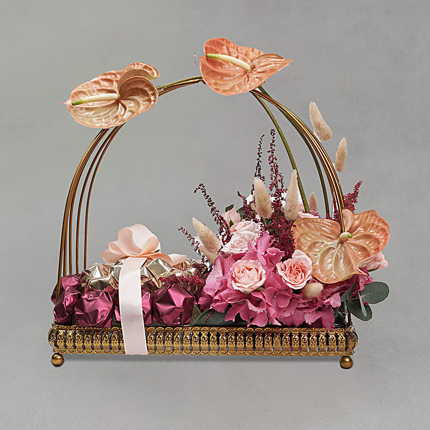 Mixed Flowers & Chocolates Dome Shaped Cage