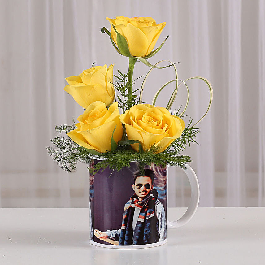 Yellow Roses In Personalised Mug:combos