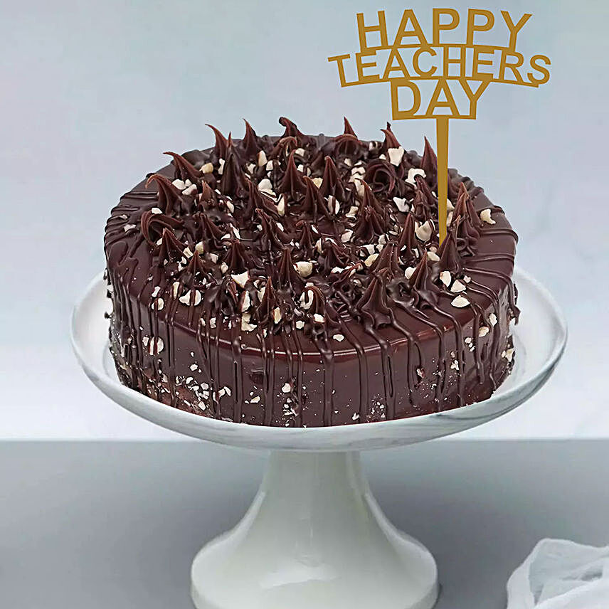 Chocolate Hazelnut Cake with Happy Teachers Day Topper:Teachers Day Gifts In Qatar