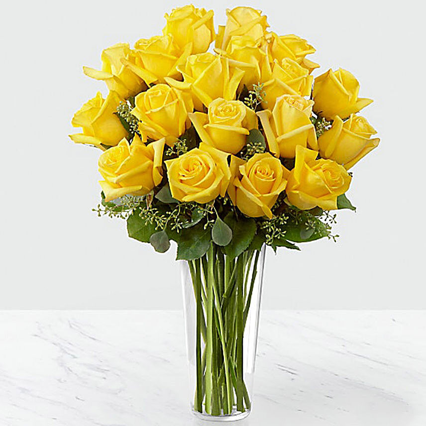 Vase Of Sunshine 12 Yellow Roses:Get Well Soon Gifts to Qatar