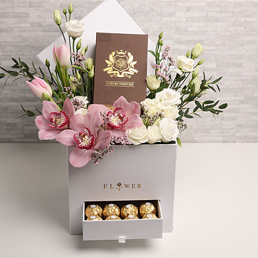 Gift Flower Box with Perfume FNP