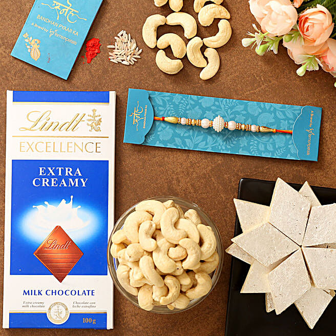 White Pearl Rakhi Sweet Hamper qatar Gift White Pearl Rakhi Sweet