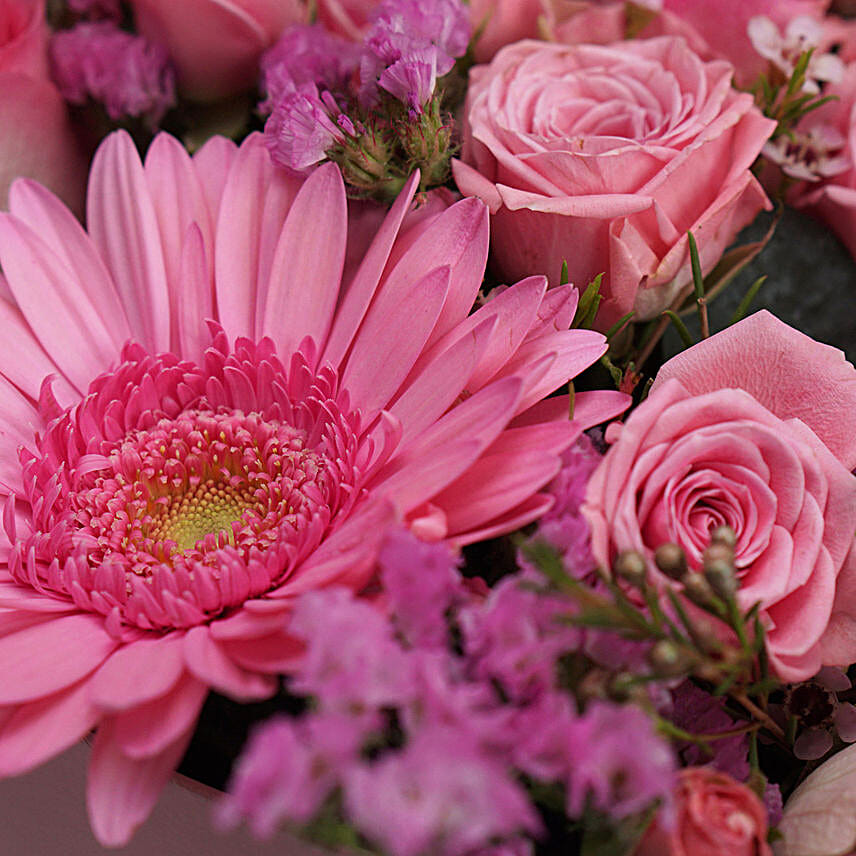 Pink Spray Roses and Gerbera Heart Box
