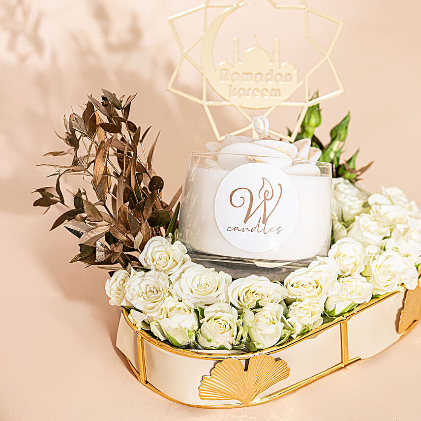 White Scented Flower Candle & Ramadan Topper