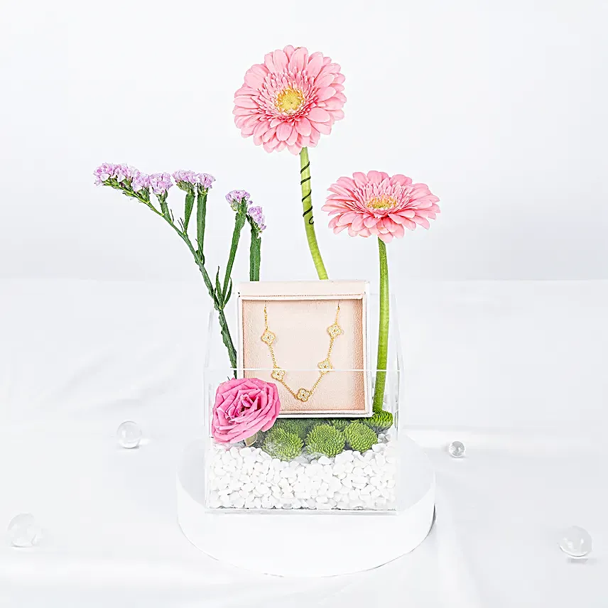 Pink Floral Gift Box with Silver Bracelet
