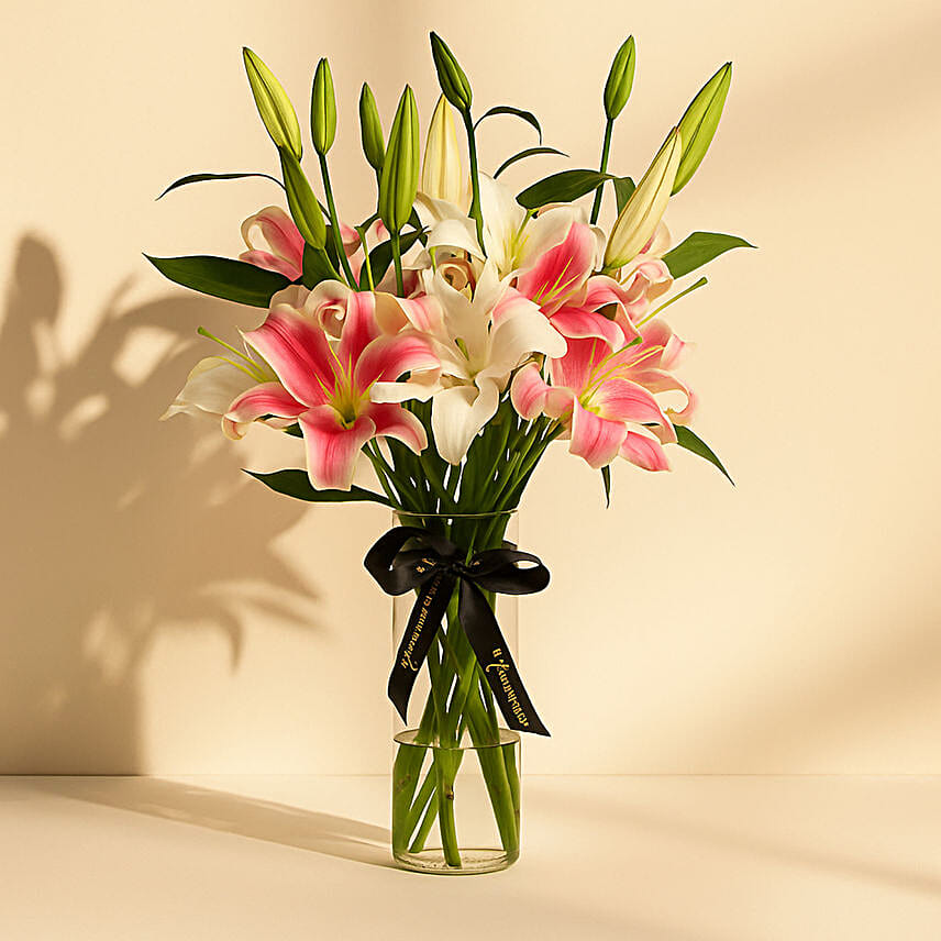 White and Pink Lily Arranagement Standard