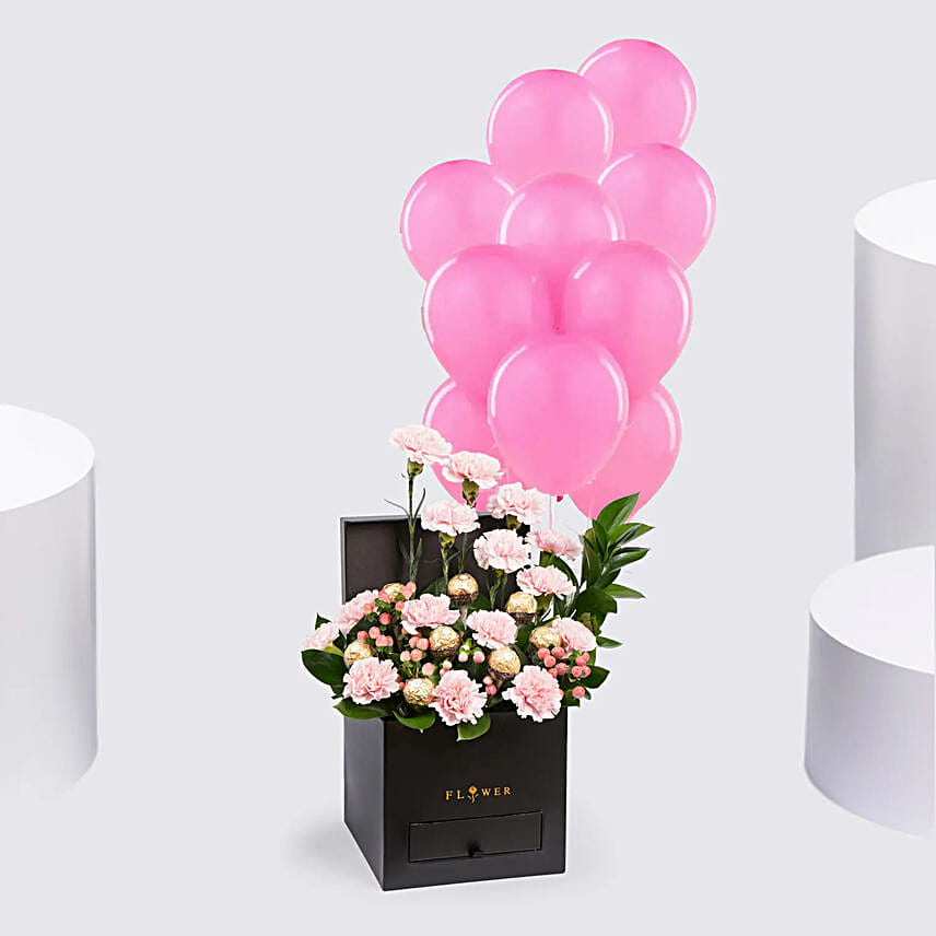 Affairs of Hearts Arrangement With 10 Pink Balloons