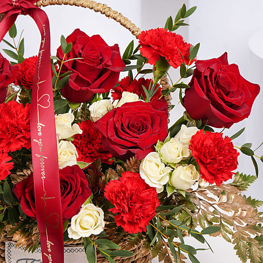Basket Arrangement of Roses & Carnations